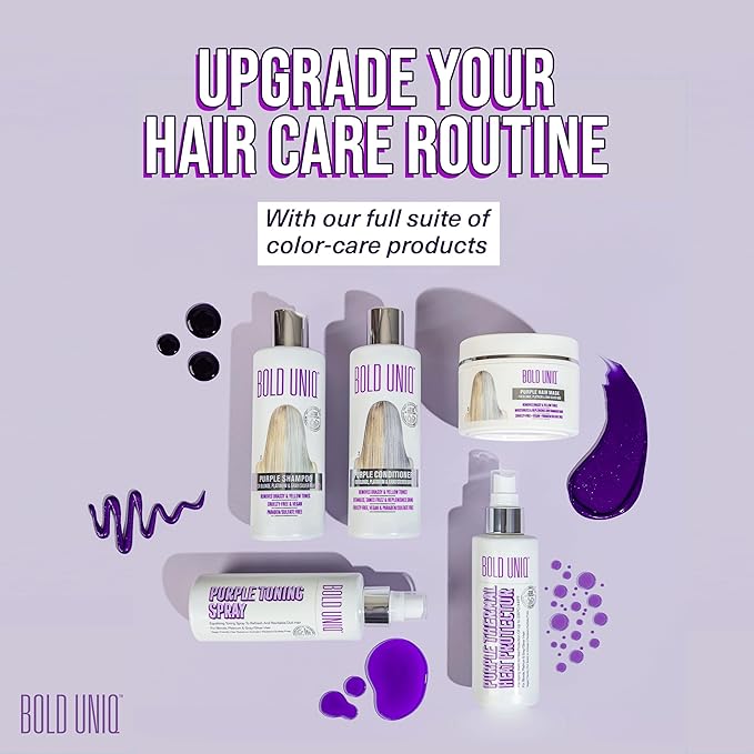 Bold Uniq Purple Hair Mask - Toner For Blonde, Platinum, Bleached, Silver, Gray, Ash & Brassy Hair - Remove Yellow Tones & Condition Dry, Damaged Hair - Cruelty Free & Vegan - 6.76oz