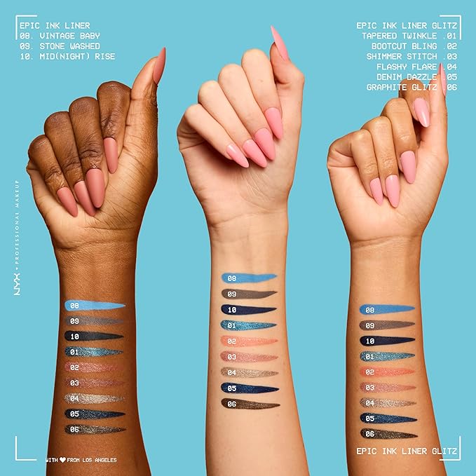 NYX PROFESSIONAL MAKEUP Epic Ink Glitz Liner, Waterproof Metallic Liquid Eyeliner with Vegan Formula - Bootcut Bling (Shimmer Bubblegum Pink)
