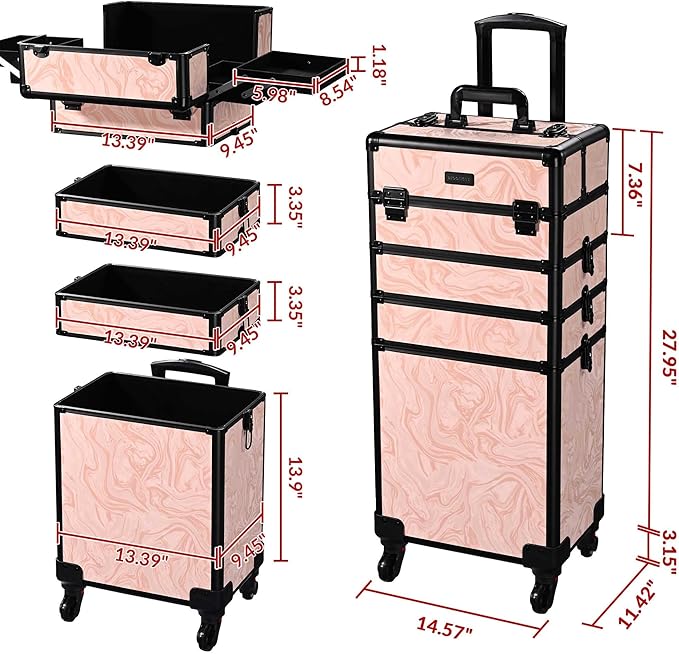 BYOOTIQUE 4in1 Makeup Trolley on Wheels Esthetician Rolling Case Hair tool Travel Bag Lash Storage Barber Tool Box for Nail Bar Beauty Salon Cosmetologist Manicurist Hairstylist,CoyoteButtes Dusk