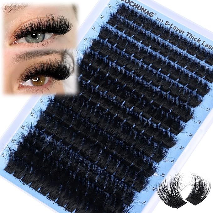 Fluff Lash Clusters 8-Layer Thick Cluster Eyelash Extensions 156pcs Individual Lashes Clusters 10-18mm False Eyelashes Clusters D Curly DIY Mink Lash Extension by TOOCHUNAG
