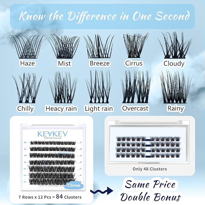 Lash Clusters 84 Pcs Cluster Lashes Individual Lashes DIY Lash Extension Lashes That Look Like Extensions Wispy Lashes Eyelash Clusters Thin Band & Soft (Cirrus 3D-Style,C-8-16mix)