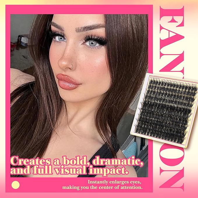Volume Lash Clusters with Spiky Manga Lash Clusters 200D Eyelash Clusters 10-18MM Thick D Curl Cluster Eyelash Extensions 3D Wispy Cluster Eyelash Extensions by FANXITON
