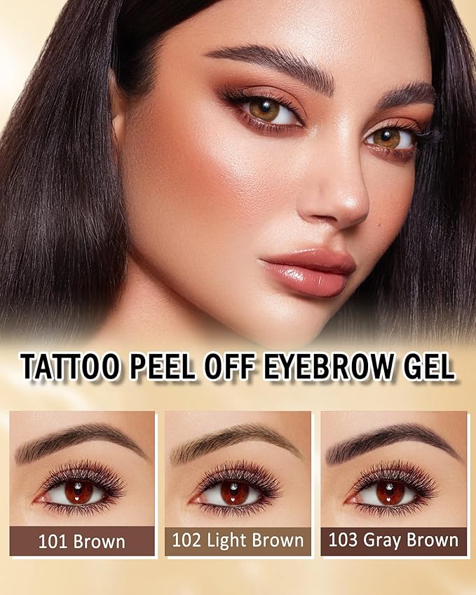 Eyebrow Gel Peel Off, 2Pcs Brown Tattoo Eyebrow Gel Easy Peel Off, Long Lasting Waterproof Eye Brow Tinting Dye, Tattoo Brow Stain Tint Kit for Natural Eye Makeup, Christmas Gift for Women-01