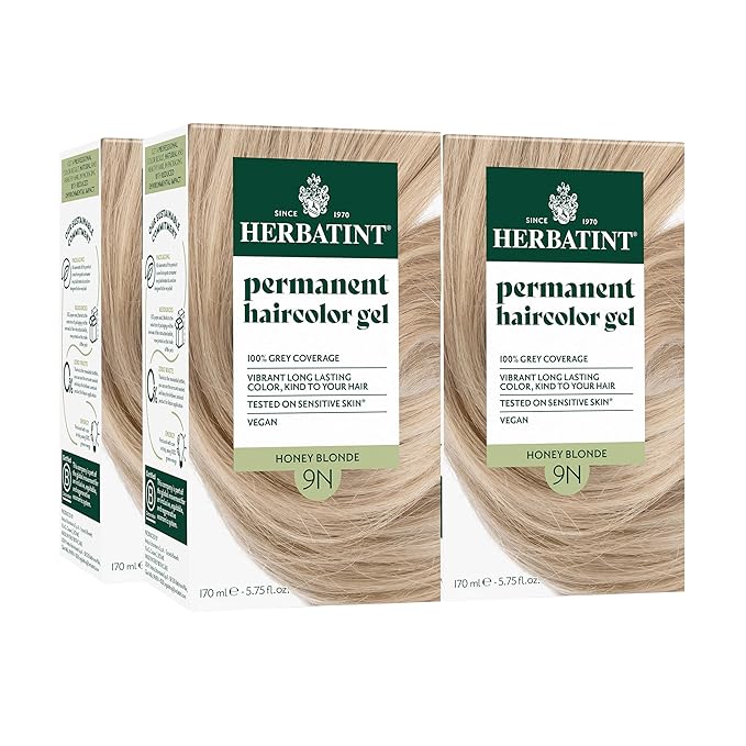Herbatint Permanent Hair Dye - 9N Honey Blonde - For Up To 100% Gray Coverage of Resistant Gray Hair - Ammonia-Free, Alcohol-Free & Vegan - Salon Influenced Hair Color 5.75 fl oz (4 Pack)