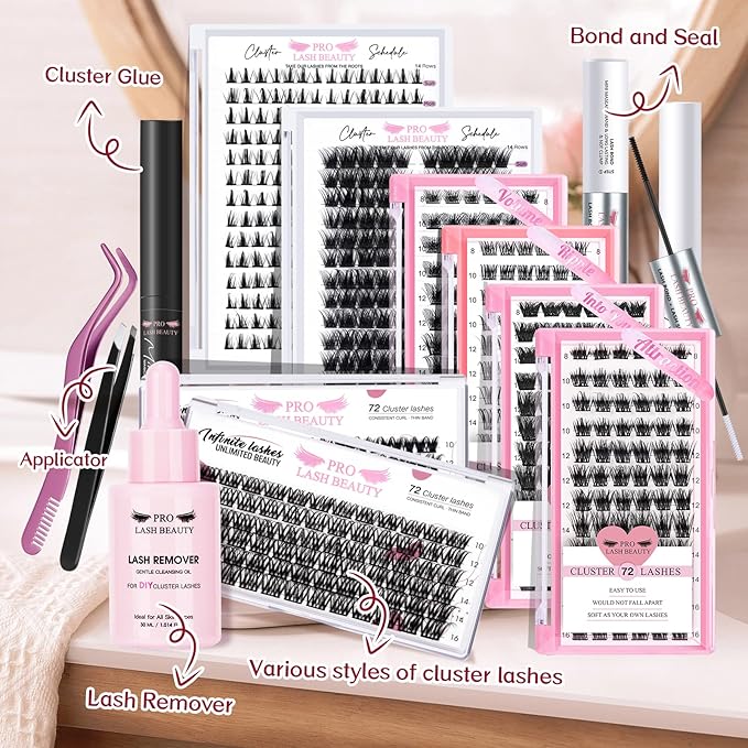 Cluster Lashes 72 Pcs Manga Lashes Lash Clusters DIY Eyelash Extension Individual Lashes Thin Band Easy to Apply at home (Attraction, D-14mm) Lashes