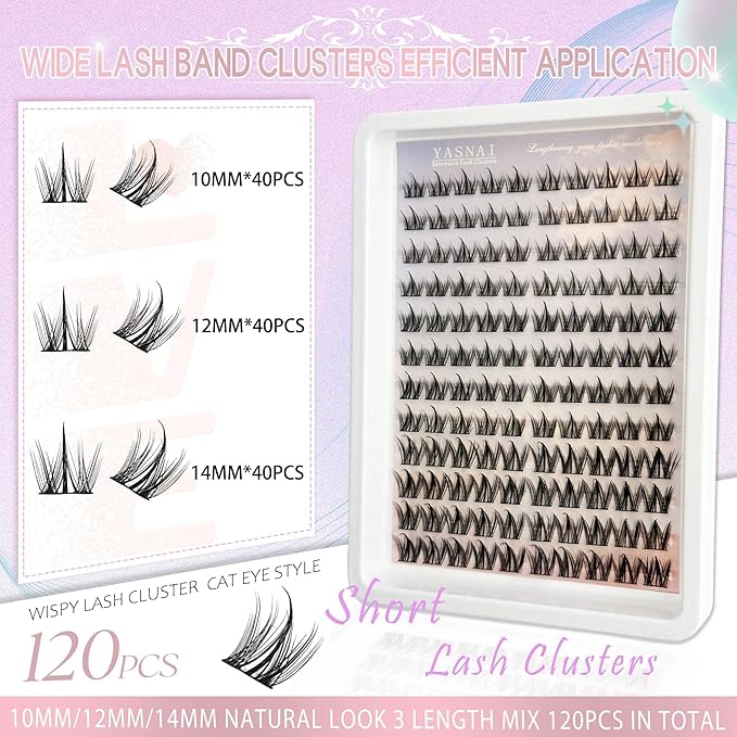 Lash Clusters Manga Eyelash Clusters 10/12/14MM Short Spiky Cluster Eyelash Extensions YASNAI 120Pcs C Curl Individual Volume Anime Lash Clusters with Thin Band Cosplay Natural Fairy Lashes Cluster