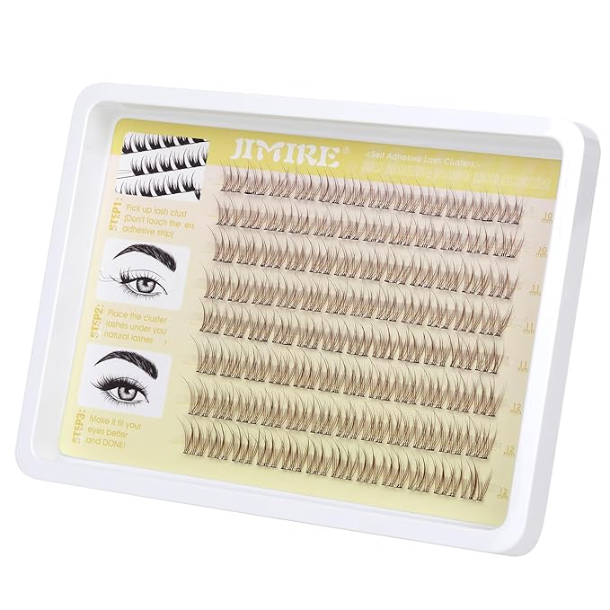 JIMIRE Brown Self-Adhesive Eyelashes Press on Lashes Clusters, Natural Look Pre-Glued Lash Clusters No Glue Needed Wispy 10-12MM Individual Lashes Brown Cluster Eyelash Extensions