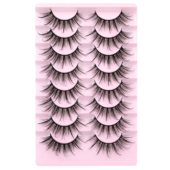 False Eyelashes Fluffy Faux Mink Lashes Wispy Fairy Cat Eye Lashes Spiky Strip Lashes Extension Natural Volume Fake Lashes Pack by GVEFETIEE 8 Pairs Black