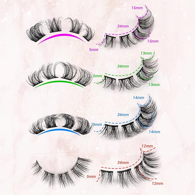Natural Lash Clusters D-Curly False Eyelashes Extensions 4 Styles Mixed Wispy Individual Lashes16mm Cluster Eyelashes Fluttery Volume Lashes 8 Pairs Multipack by Eefofnn