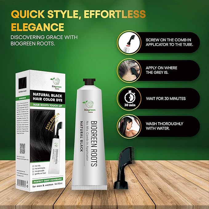 Ammonia-Free & Paraben Free Herbal Hair Dye - Hair Dye for Women & Men - Natural Color and Herbal Nourishment - No Stain on Skin - Natural Black (150 ml)