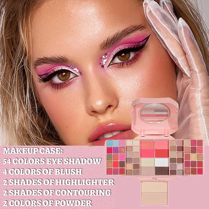 All In One Makeup Kit Matte Shimmer Eyeshadow Palette Professional Cosmetics Fashion Women Makeup Case Full Primer Set Present (A)