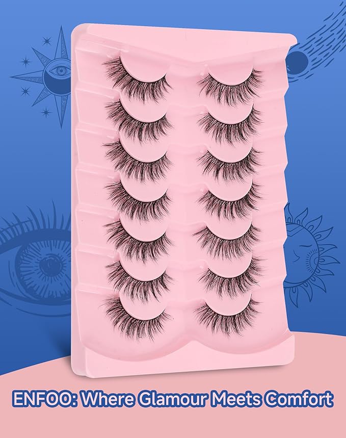 Lashes Natural Wispy Look Flared False Eyelashes Soft Strip Lash Fluffy Eyelash 7 Pairs D79
