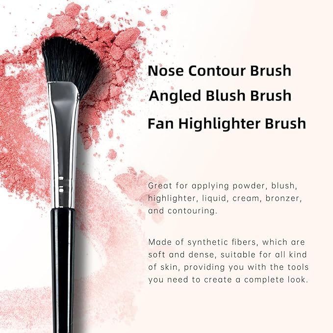 Nose Contour Brush, 3Pcs Eye Brow Contouring Brush Half Fan-Shape Shadow Blush Brush for Highlighter Blush Liquid Cream Powder