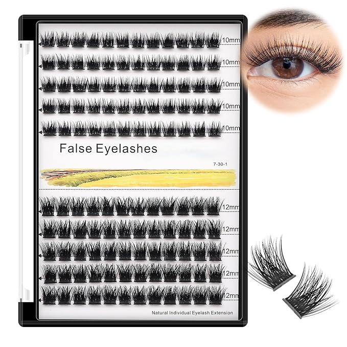 Bodermincer 120 Clusters 10mm+12mm/12mm+14mm/14mm+16mm Mixed Wide Cluster False Eyelash Individual Cluster EyeLashes Grafting Fake False Eyelashes Eyelash Extension (KIT M01 Black 10mm+12mm Mixed)