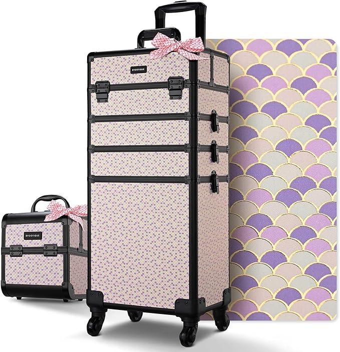 BYOOTIQUE Makeup Train Case Trolley w/Cube Case Cosmetic Organizer Art Deco Tyrian