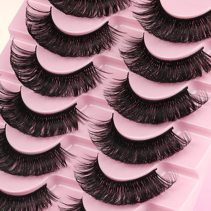 Ahrikiss Lashes Russian Strip Lashes That Look Like Extensions D Curl Wispy False Eyelashes 10 Pairs 3D Volume Fake Lashes Fluffy Faux Mink Lashes Natural Look (D16)