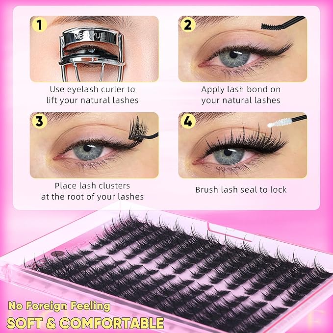 ALICE Lash Clusters Cat Eye Eyelash Clusters Wispy Fairy Cluster Eyelash Extensions Manga Individual Lashes Natural CD Curly Left & Right Lash Extension DIY Cluster Lashes with Spikes
