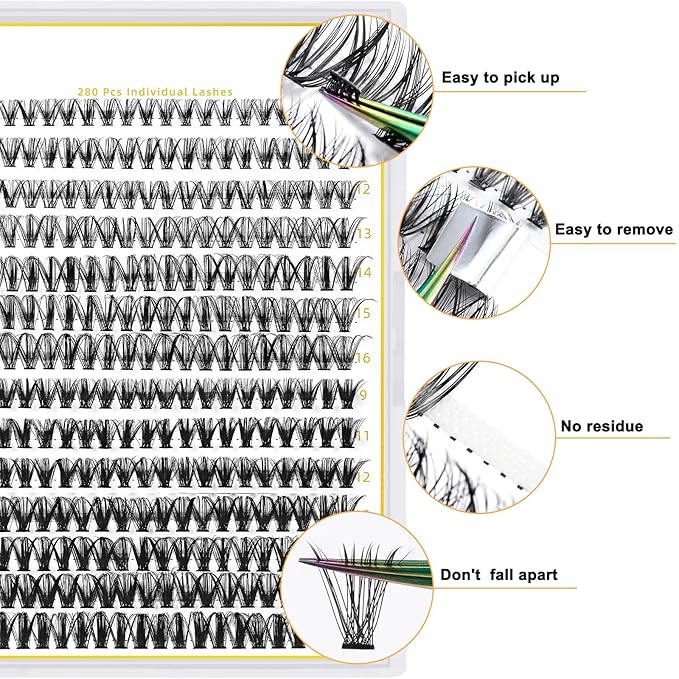 B&Q Lash Clusters 280PCS Natural Eyelash Clusters, 30D 40D C 9-16 Individual Lash Wispy Eyelash Extension with Soft Thin Band, Classic Look Pestañas Postizas Comfortable DIY at Home(30D+40D-C-9-16MIX)