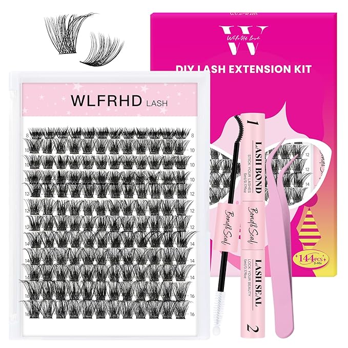 Lash Extension Kit,144 pcs Lash Clusters Kit Individual D Curl Lash Kit with Eyelash Bond and Seal Waterproof and Applicator for False Eyelashes Extension(Cove-Mix 8-16mm Kit)