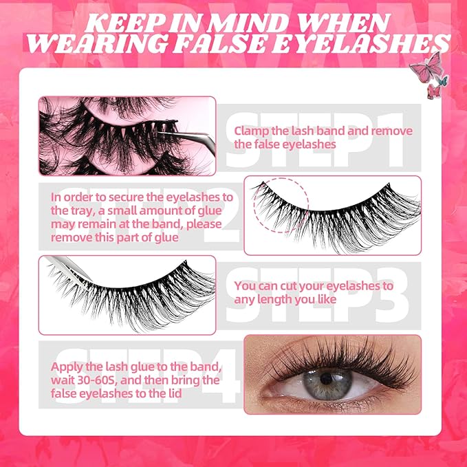 FADVAN False Eyelashes Faux Mink Lashes 6D Volume Full Cat Eye Long Dramatic Strip Lashes That Look Like Extensions With Lash Glue Thick Cat Eye False Eyelashes Pack 10 Pairs-D02
