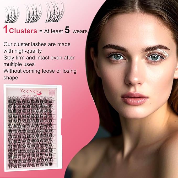 Wispy Lash Clusters 140 Pcs 16mm Mix Eyelash Clusters C Curl Cluster Eyelash Extensions Natural Wispy Cluster Lashes Reusable Individual Invisible Band Lash clusters (QX-16mm)