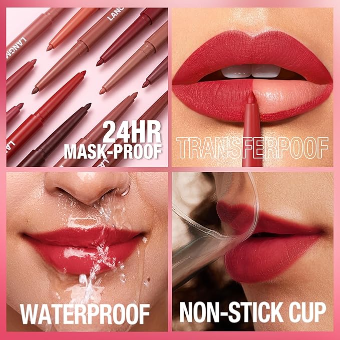 LANGMANNI 12 Colors Sculpting Matte Velvet Lip Liner Set,Smooth Creamy Texture,Waterproof And High Pigmented For Girls Daily Application Lip Makeup