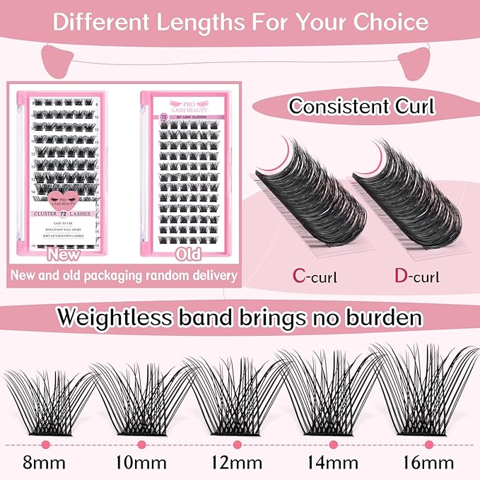 Lash Clusters, 72 Pcs Individual Lashes, Cluster DIY Lash Extension, Volume Eyelashes Look, Super Thin Band and Comfortable (Volume-C-18mm)