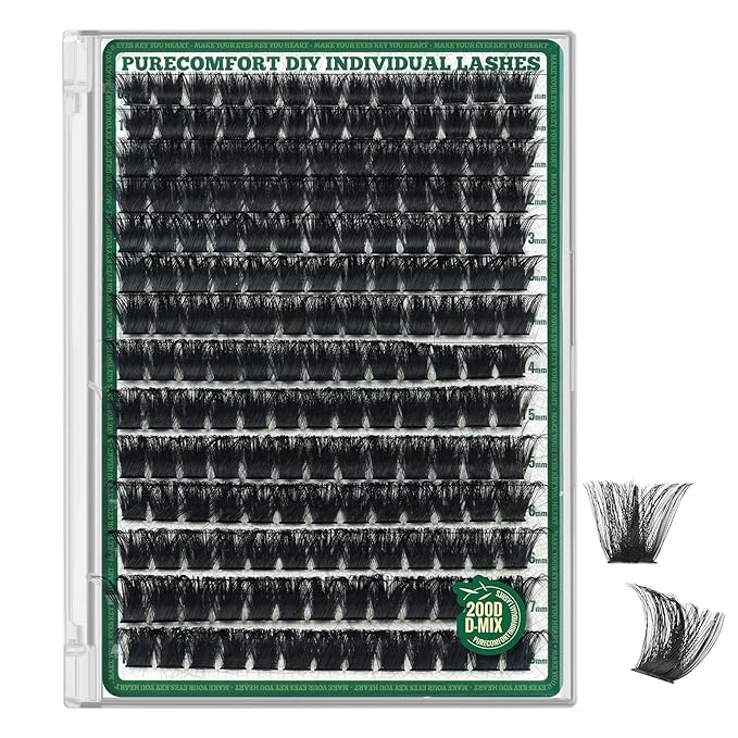 Lash Clusters 182Pcs Eyelash Clusters KEYYOU 200D D Curl 9-18MIX Clusters Lashes Thick Super Soft Wispy DIY Eyelash Extension at Home(200D-D,9-18MIX)
