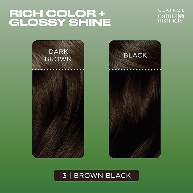 Clairol Natural Instincts Demi-Permanent Hair Dye, 3 Brown Black Hair Color, Pack of 1