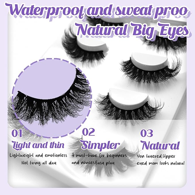 Faux Mink Eyelashes - Weightless & Fluffy Strip Lashes 8 Pair for a Vivid 3D Effect Reusable, Easy to Apply Vegan Mink Eyelash Cruelty-Free Mink-Like False Eyelashes