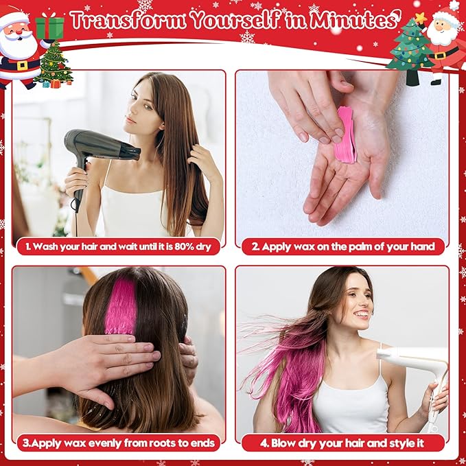 Temporary Hair Color Chalk for Kids, Pink Hair Dye, Hair Wax Color for girls age 4 5 6 7 8 9 10-12 Birthday Party Cosplay DIY Halloween Christmas