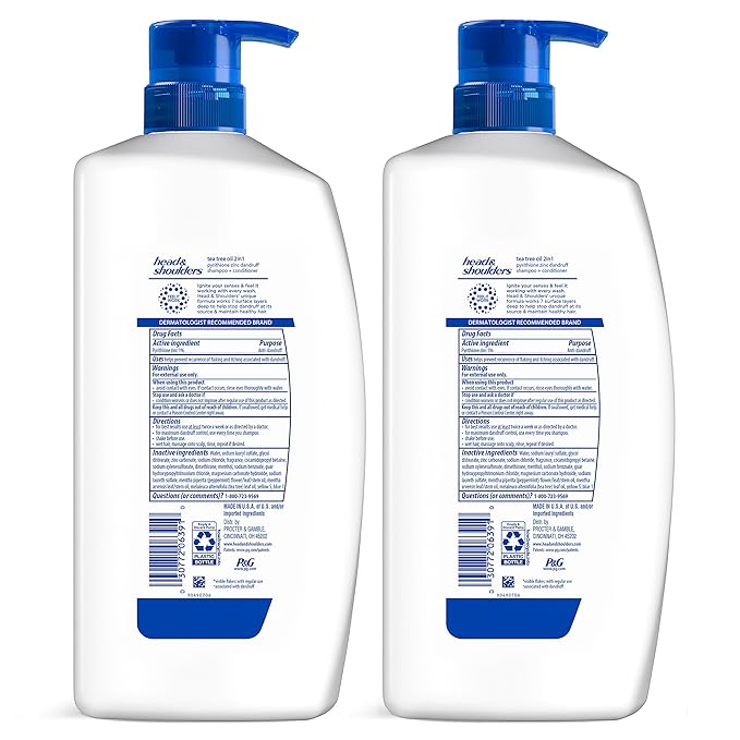 Head & Shoulders Anti-Dandruff Shampoo and Conditioner, Tea Tree Oil 2-in-1 Twin Pack, 1% Pyrithione Zinc, Tea Tree Shampoo with Cooling, Refreshed Scalp, 32.1 fl oz Each