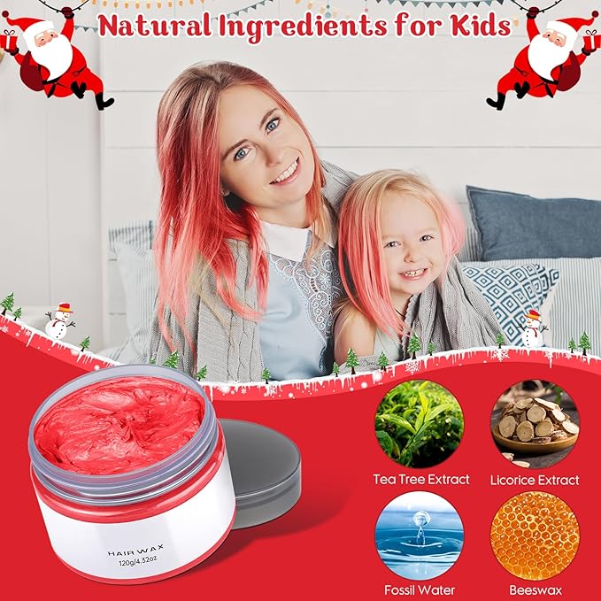 Red Hair Dye - Temporary Hair Color Chalk for Kids, Hair Wax Color for girls age 4 5 6 7 8 9-12+ Birthday Party Cosplay DIY Independence Day Halloween Christmas