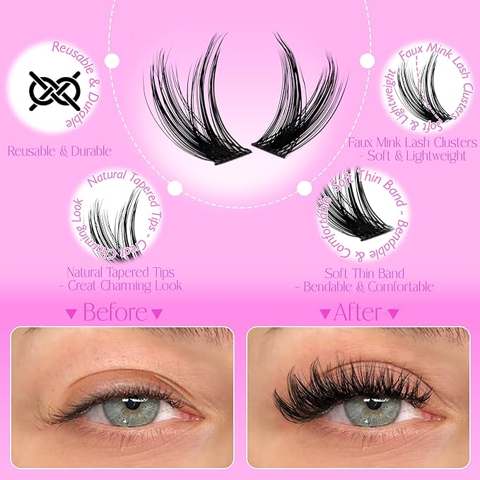Ruairie Lash Clusters Kit Wispy Individual Lashes Extension Kit for Natural Volume Eyelash Clusters 156pcs 10-18mm DIY Cluster Eyelash Extension Kit with Bond and Seal Lash Glue, Tweezers