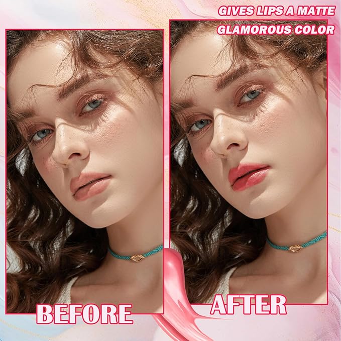 6 Colors Lip Tint Stain Set,Mini Liquid Lipstick Moisturizing Long Lasting Plumping High Pigmented Lip Gloss Set,Lightweight Non-Stick Cup Matte Lipstick for Waterproof Cheek and Lip Tint Makeup B