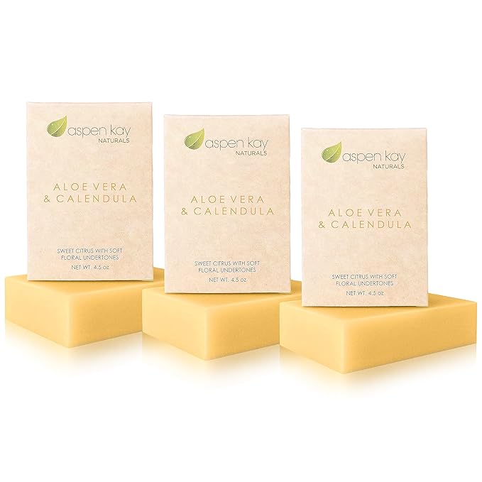 Aloe Vera & Calendula Soap, Natural & Organic Ingredients, Organic Aloe Vera, Calendula & Turmeric Soap. Use for Face & Body. for Men, Women & Teens. Gentle Face Wash. (3 pack)