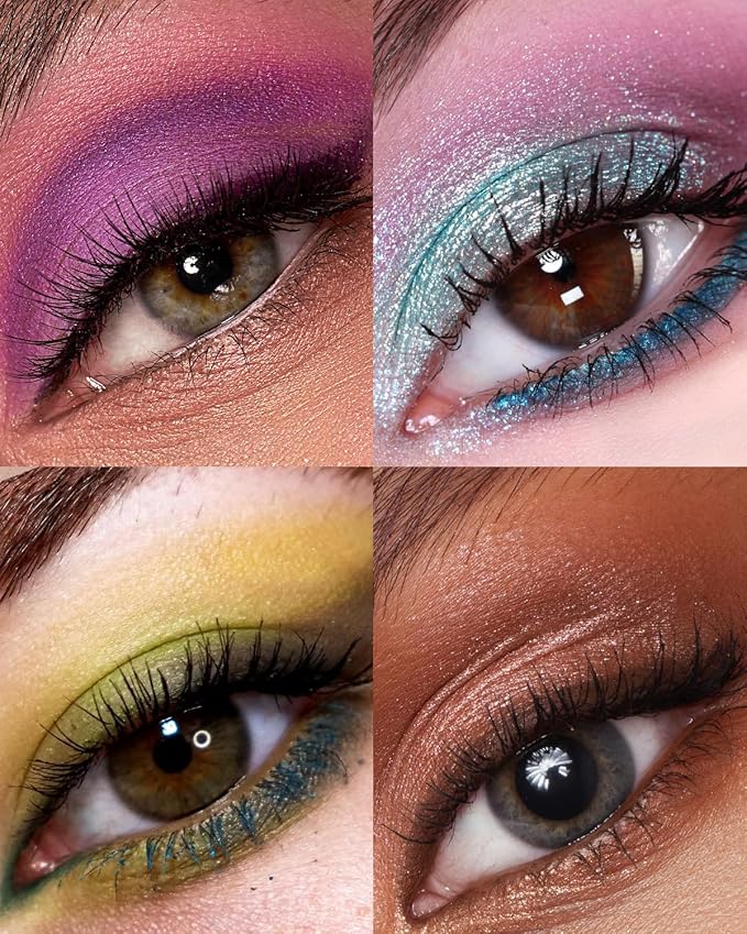 Eyes Cream Eyeshadow Palette Makeup, Blue Pink Nude Brown Glitter Shimmer Matte Eye Shadow Pallets for Cute Popular Eye Make up, 18 colors Ice Cream Original Design, Talc Free