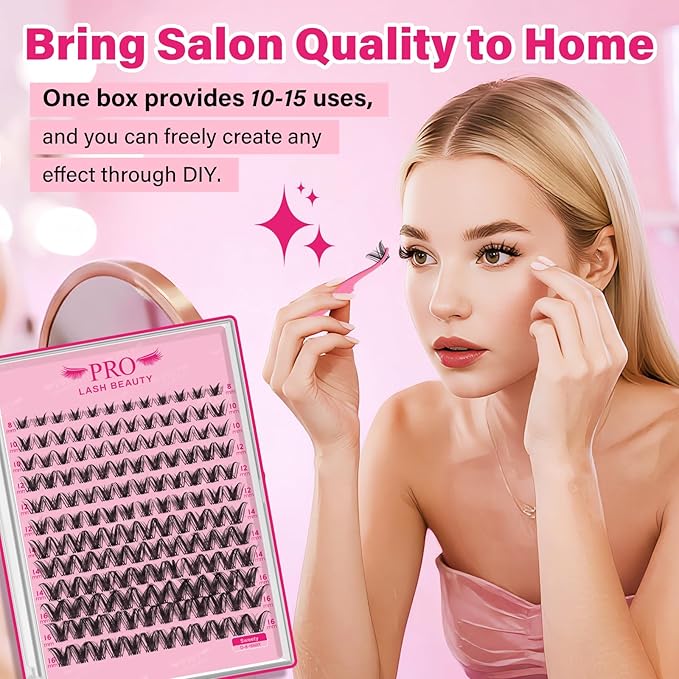 PRO LASHBEAUTY Manga Lash Clusters, Eyelash Clusters 8-18 Mixed Cluster Eyelash Extensions Mixed Lash Extension Reusable Soft & Comfortable (Sweety,8-16mix)