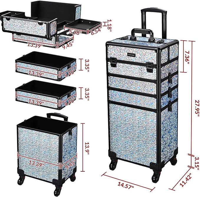BYOOTIQUE Makeup Train Case Kit with Cube Case Cosmetic Organizer Mermaid Silver