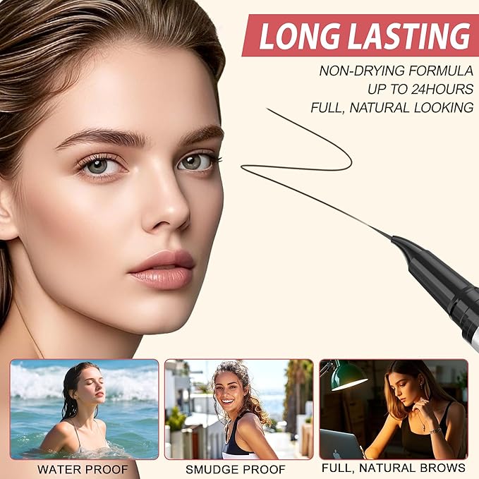 LAVONE Hair-Like Eyebrow Pen Makeup kit, Eyebrow Pencils for Women with Waterproof Microblading Eyebrow Pencil, Eyebrow Pomade, Eyeliner and Eyebrow Brush, Create Full, Natural Brows, Dark Brunette
