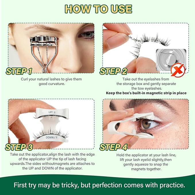 KEYYOU Daily Wear Reusable Magnetic Eyelashes 2 Pair with Applicator No Glue Needed 3D Natural Magnetic Lashes, Easy to Apply & Long Lasting for Daily Use & Events(A03+A03)