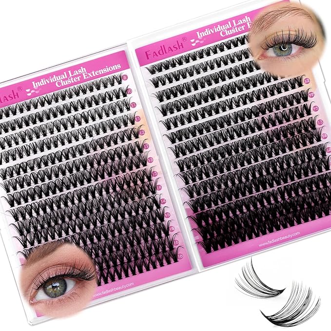 FADLASH Lash Clusters Wispy Eyelash Clusters 30D+40D Natural D Curl Clusters Eyelash Extensions 8-16mm Individual Lashes DIY at Home 560Pcs Lash Extensions