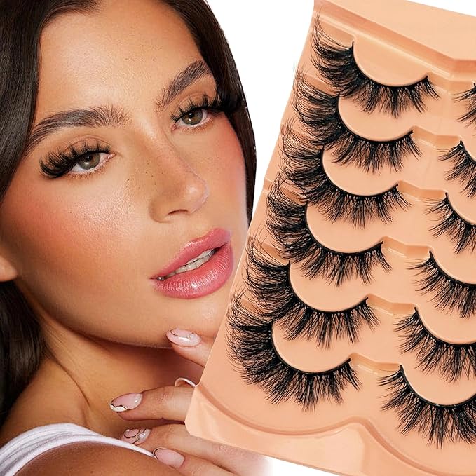 Cat Eye Lash Manga False Eyelashes Strip Lashes Wispy Fake Eyelash Volume Thick 18mm Long Mink Fluffy Fox Eyelashes Natural Look Spikes Anime Lashes 12 Pairs Pack