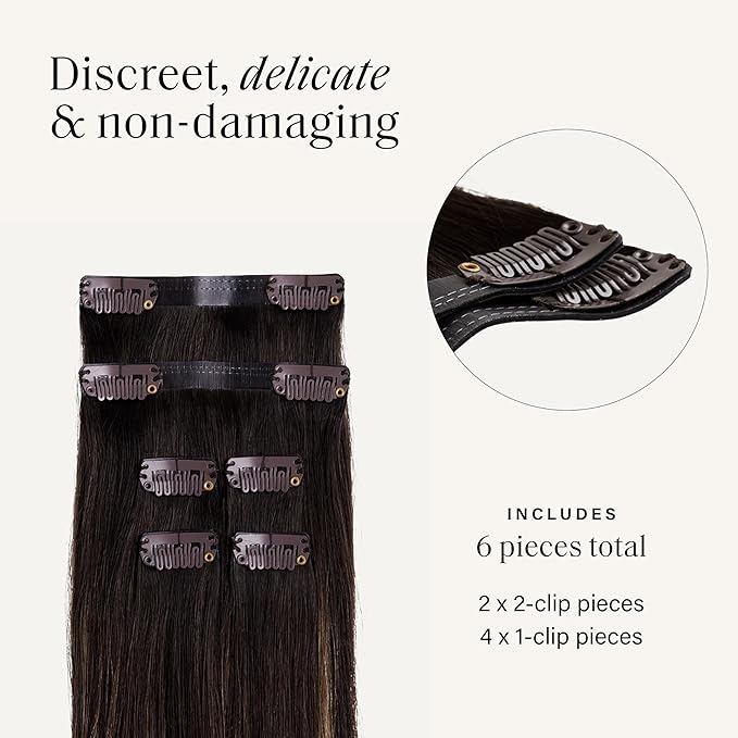 Luxy 100% Remy Human Hair Extensions for Thin Hair Thinning Hair Fill-Ins – 6 Seamless Wefts Multi-Dimensional Color Blend - Natural-Looking Volume & Coverage 95 grams 20" Mocha Bronde Balayage