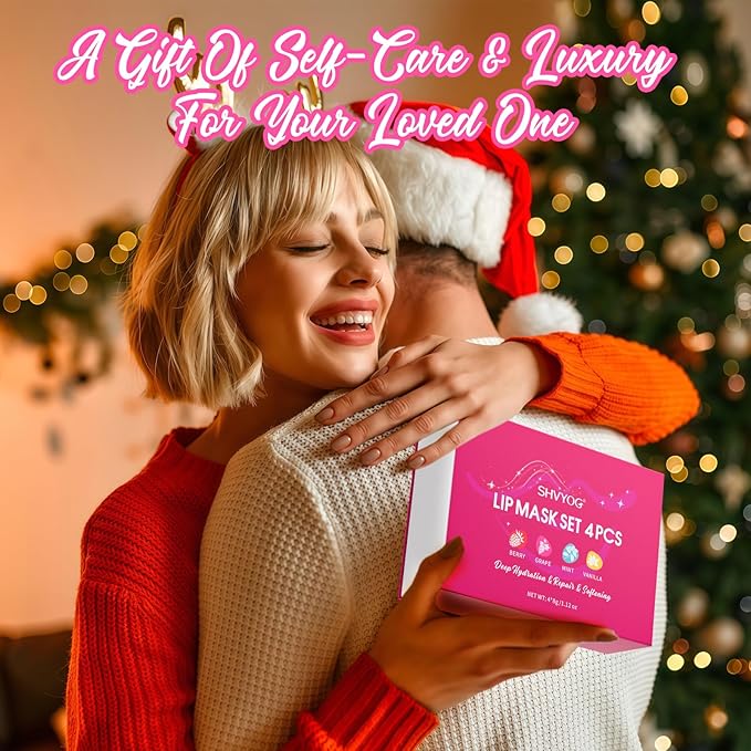 4 Pack Lip Mask Set, Hydrating Lip Mask Overnight - Berry, Grape, Mint, Vanilla Flavors, Lip Sleeping Mask Nourish Lip Balm with Vitamin C & Shea Butter | Dry Lips Care