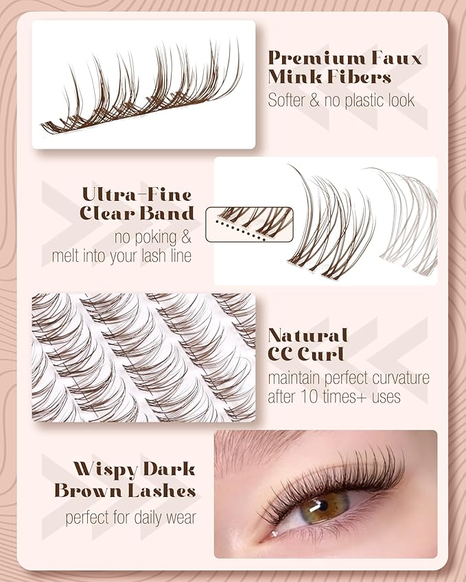 Natural Lash Clusters Brown Eyelash Cluster Clear Band Individual Lashes Wispy Cluster Eyelash Extensions Dark Brown Lashes Extensions DIY Lash Pack by Mavphnee (120Pcs, 8-16MM, CC-Curly)