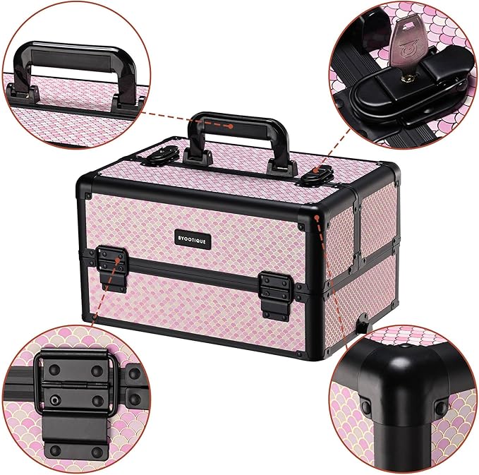 BYOOTIQUE Large Rolling Makeup Case on Wheels 4in1 Cosmetology Art Deco Bloom