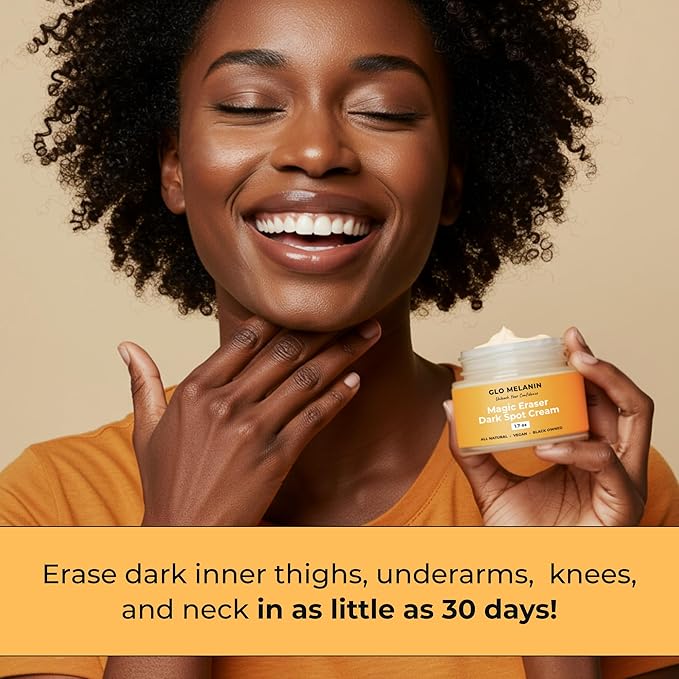 Glo Melanin Magic Eraser Dark Spot Cream for Face, Body & Sensitive Areas - inner thighs remover Made in USA - Faded Cream for Black Spots 1.7 Oz
