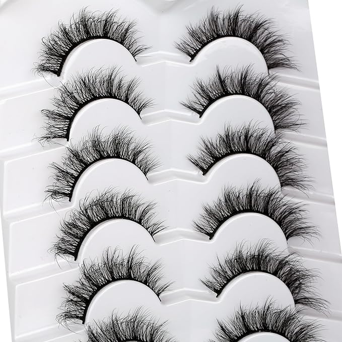 Pooplunch False Eyelashes Natural Cat Eye Lash Wispy Extensions Volume Faux Mink Lashes Fake Eyelash Strips 7 Pairs Pack