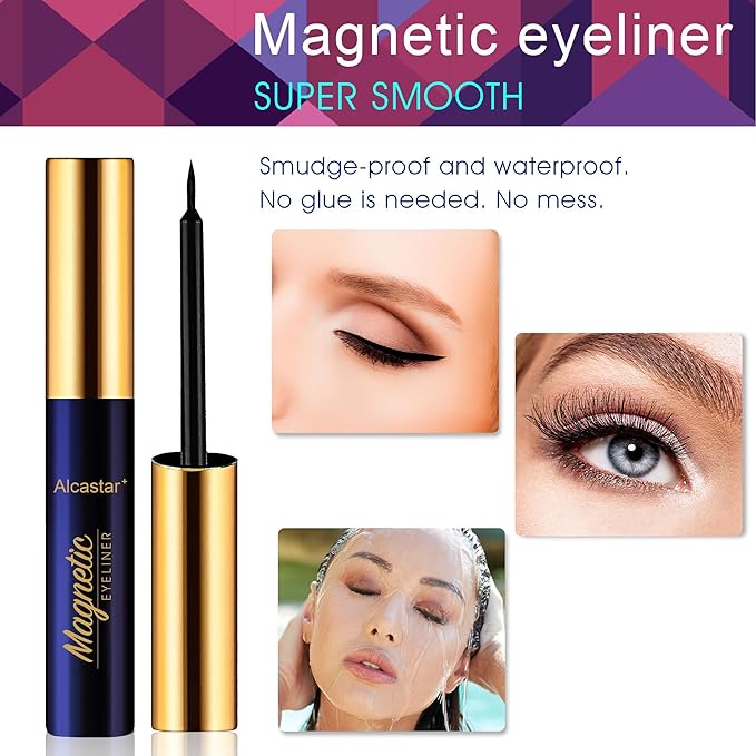 Alcastar Magnetic Eyelashes with Eyeliner Kit, Magnetic Lashes Natural Looking with, Reusable,Long Lasting, Easy Apply,Cruelty-Free (ATZ1004-A1)